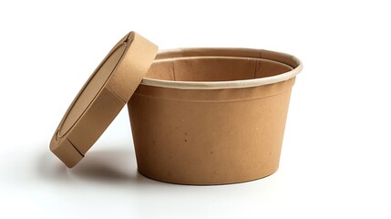 Poster - Disposable kraft paper bowl with plastic lid isolated on white background : Generative AI