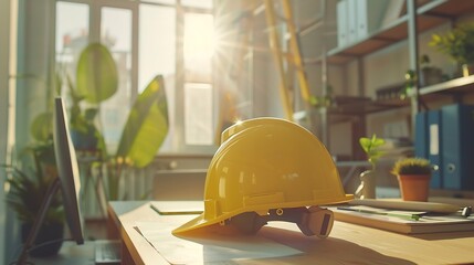 Poster - Construction team shake hands greeting start new project plan behind yellow helmet on desk in office center to consults about their building project in sun light : Generative AI