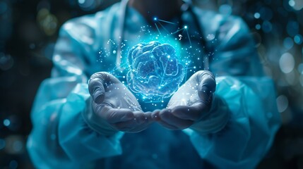 Aufkleber - Health care and medical AI technology services conceptMedical worker hold virtual medical revolution and advance of technology Artificial Intelligence and technology for future Health : Generative AI