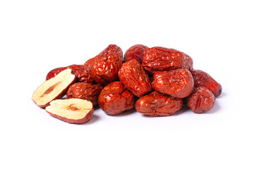 Poster - Dried red jujube with half sliced isolated on white background.