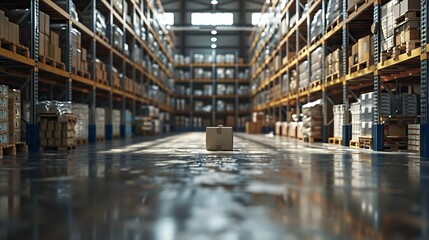 Aufkleber - Warehouse interior background  A brand new industrial shed Store factory Industry warehouse space and hardware box for delivery with copy space : Generative AI
