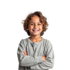 Poster - Smiling teenager boy wearing casual clothes standing with happy face and crossed arms, isolated on white background