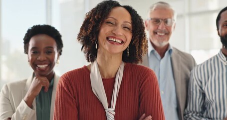 Poster - Business people, face or collaboration in office with arms crossed for leadership, corporate confidence or pride. Professional portrait, laughing or management with smile at workplace for partnership