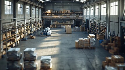 Aufkleber - Empty warehouse interior with shelves pallets  boxes and equipment : Generative AI