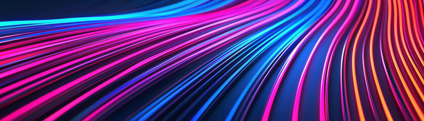 Poster - vibrant abstract background with dynamic neon light trails in pink, blue, and orange, creating a fut
