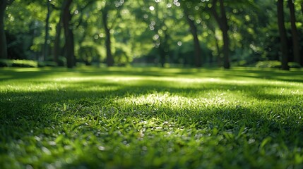 Poster - Green square lawn and forest natural landscape in city park : Generative AI