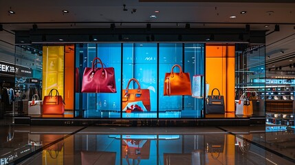 Aufkleber - Vertical LED TV Screen at Front of fashion bags store in Shopping Mall Perfect for showcasing your logo and branding : Generative AI