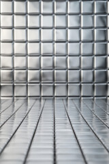 Poster - Shiny metallic abstract background with reflective square tiles, creating a modern and futuristic ambiance. Perfect for tech or industrial design projects.