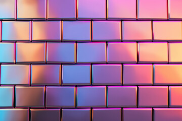 Poster - Vibrant metallic bricks reflecting colorful lights, creating a stunning and futuristic geometric pattern perfect for backgrounds and design projects.