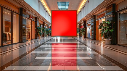 Poster - red blank sign inside shopping mall mock up advertise display frame setting over the clothes line in the shopping department store for shopping business fashion and advertisement conce : Generative AI