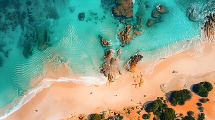 Wall Mural - Aerial View of Turquoise Water and Sandy Beach