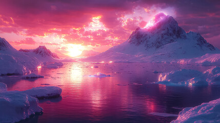 Wall Mural - A beautiful pink and purple sky with a mountain in the background