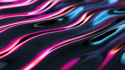 Poster - Vibrant abstract background with neon pink, blue, and purple fluid waves creating a mesmerizing visual effect, perfect for modern digital designs.