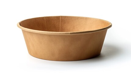 Poster - Side view closeup of empty single brown paper bowl isolated on white background with clipping path : Generative AI