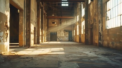 Poster - Interior industrial corridor in abandoned factory construction and architecture : Generative AI