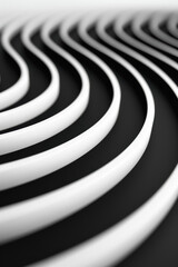 Poster - Abstract black and white image featuring curving waves and lines in a repetitive pattern. Ideal for modern art, design backgrounds, and creative projects.
