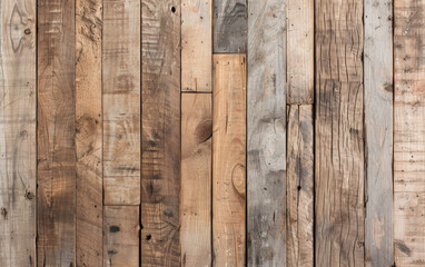 Rustic wooden planks wall background with a variety of textures and tones, perfect for a natural and earthy design element.