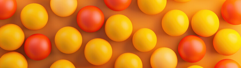 Poster - Colorful round spheres create a vibrant pattern on a gradient background, showcasing an eye-catching array of warm-toned hues and playful design.