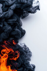 Poster - Dynamic Abstract artwork with contrasting black and orange smoke swirling against a clean white background, creating a vibrant visual effect.