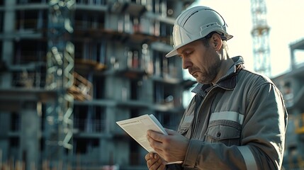 Poster - Man checking work process on construction site working : Generative AI