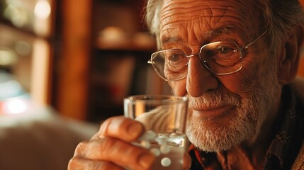 Wall Mural - Senior man with glass of water taking pill from caregiver in nursing home : Generative AI