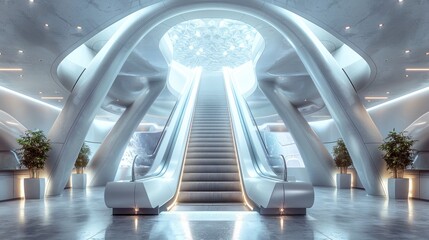 Futuristic Interior Design with Escalator