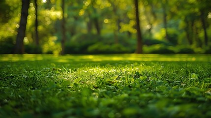 Poster - Green square lawn and forest natural landscape in city park : Generative AI
