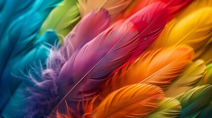 Poster - Colorful feather background Copy space : Generative AI