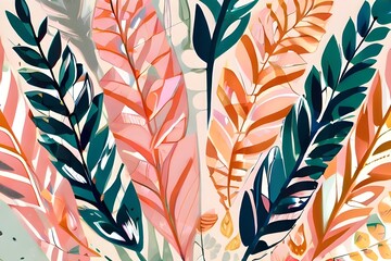 Wall Mural - Hand drawn abstract design background with pastel colors and plant ornament. Vector illustration. Generative AI