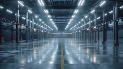 Poster - Clean and empty industrial hall in detail for supporting poles : Generative AI