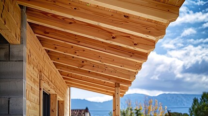 Aufkleber - The new construction boom in Spain is the construction of houses with a wooden structure here are some unique construction details : Generative AI