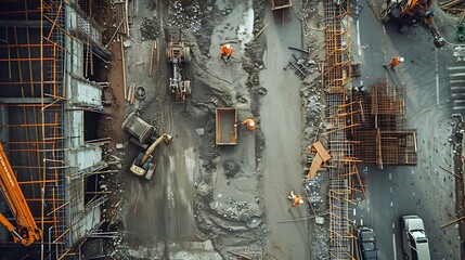 Poster - Construction site of buildings pouring cement Top view new screed concrete with leveling mortar for floors : Generative AI