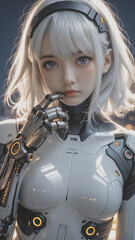 Wall Mural - beautiful cyberpunk humanoid white hair girl