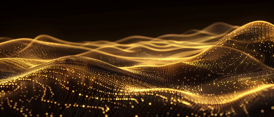 Wall Mural - a close up of a wave of gold lights on a black background