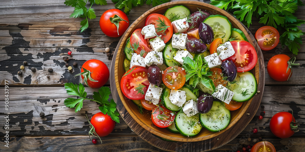 Mediterraner Salat. Griechischer Bauernsalat mit Schafskäse Oliven ...