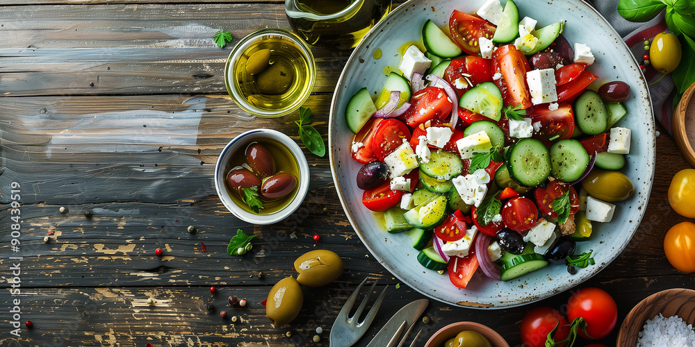 Mediterraner Salat. Griechischer Bauernsalat mit Schafskäse Oliven ...