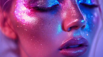 Wall Mural - a close up of a woman with glitter on her face