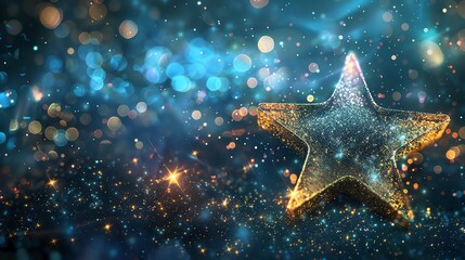 Canvas Print - a sparkly gold star on a blue glittery background.