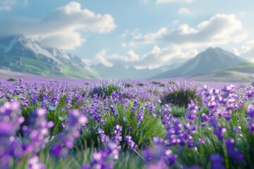 Canvas Print - Lavender Field with Mountain Landscape