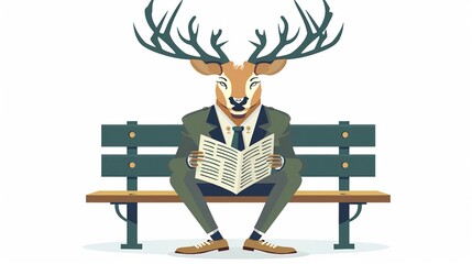 Wall Mural - Serene Deer Business Manager Taking a Break - Flat Style Illustration