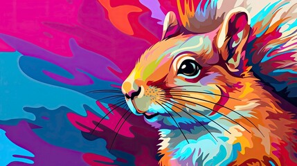 Wall Mural - Beautifull view of  colorful squirrel on pop art vector illustration.