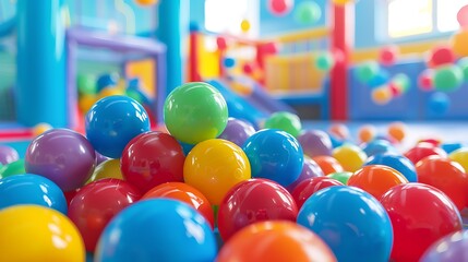 big game in plastic in the hall of kindergarten isolated on colorful background