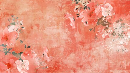 Wall Mural - A peach background with pink flowers.