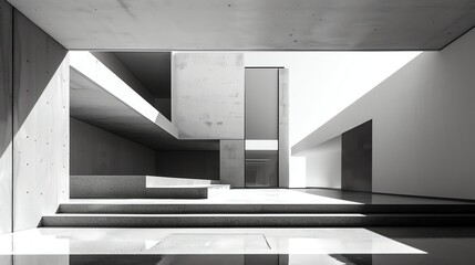 Canvas Print - Minimalist architectural interior with concrete walls and steps.