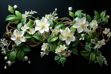 Wall Mural - White Blossoms on Black Background