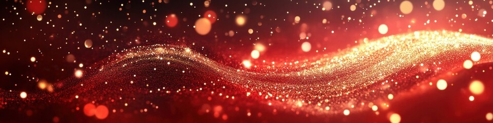 Luxury red color background with golden line elements and curve light effect decoration and bokeh.