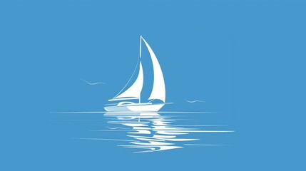 Canvas Print - A white sailboat on a blue background.