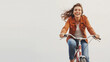 © gerson - Chica Feliz Montando Bicicleta en Fondo Blanco