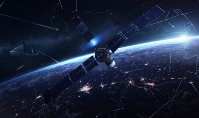 Wall Mural - global telecommunications network and cryptocurrency