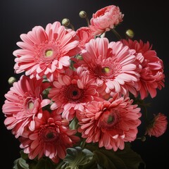 Poster - Pink Gerbera Daisies Bouquet Against a Dark Background